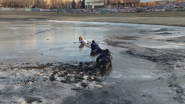 Жительница Краснодара провалилась под лед / Фото: Управление гражданской защиты Краснодара