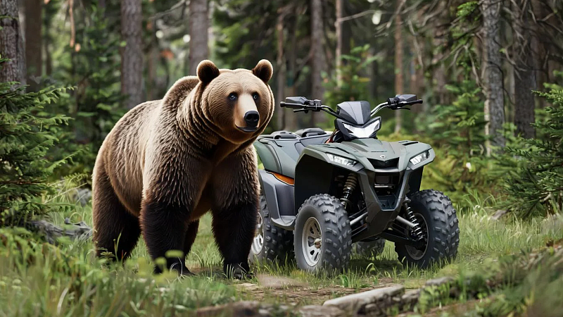 Огромный бурый медведь гонялся за мужчинами на квадроцикле под Екатеринбургом
