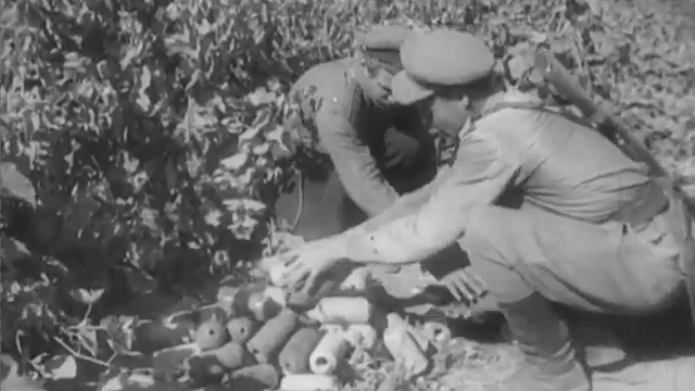 Разминирование сельхоз полей. Фото: д/ф "Кавказ", 1944 г.