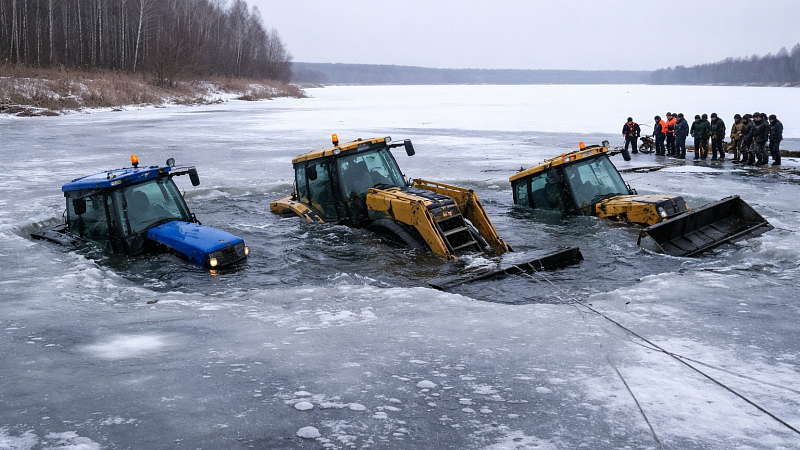 Три трактора провалились под лед во время расчистки озера в Башкортостане