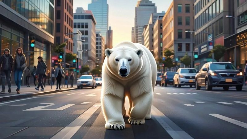 Очевидец снял на видео белого медведя на улице в Ново-Александровске