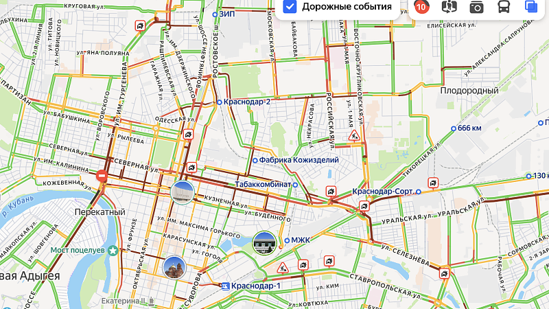 Центр и выезды из Краснодара парализовали 10-балльные пробки вечером 7 ноября