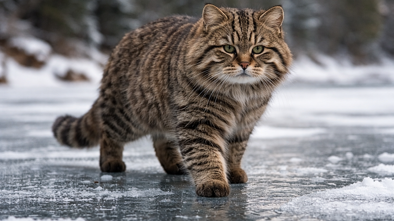 Лесной кот провалился под лед и выбрался сам в Якутии