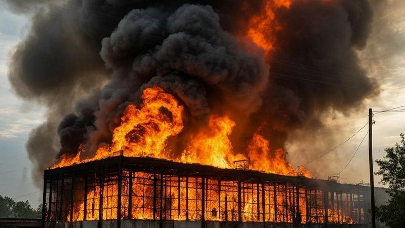 Очевидцы засняли мощный пожар на складах после работы ПВО в Киеве