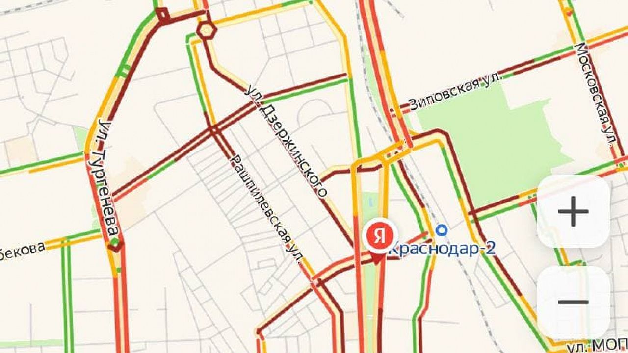 Ситуация на дорогах Краснодара вечером 22 февраля/скрин из приложения Яндекс.Карты 