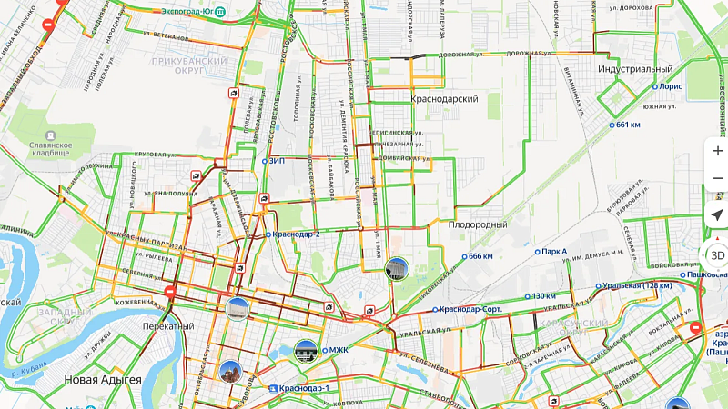 Девятибалльные пробки вечером 5 декабря накрыли Краснодар