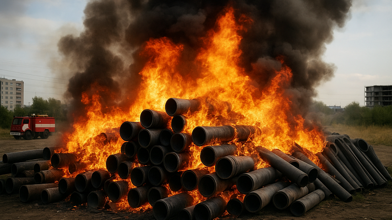 Канализационные трубы на 38 млн рублей сожгли дети в Кургане