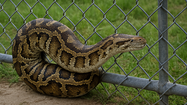 Питон проглотил собаку и застрял на заборе в Индии