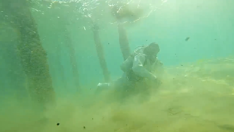 Водолазы МЧС России показали, как чистят морское дно от нефти в Анапе