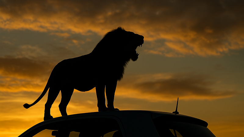 Сбежавший лев проехал на крыше прицепа и попал на видео в ЮАР