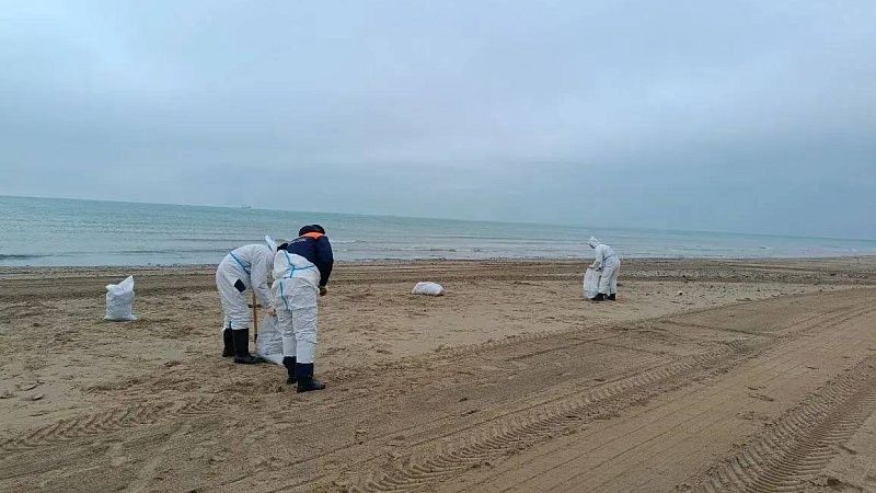 Уборку поднятых штормом выбросов мазута начали в Анапе и Темрюкском районе