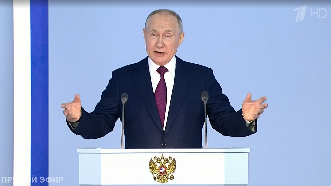Владимир Путин начал Послание парламенту с темы спецоперации Фото: скриншот Первый канал
