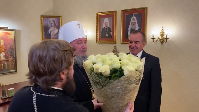 Губернатор Кубани поздравил митрополита Василия с Днём тезоименитства Фото: t.me/kondratyevvi