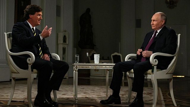 Владимир Путин на интервью с Такером Карлсоном. Фото: http://www.kremlin.ru/events/president/news/73411/photos/74844