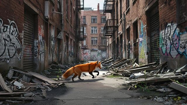 Дикая лиса спряталась на стройке у храма Христа Спасителя в Москве