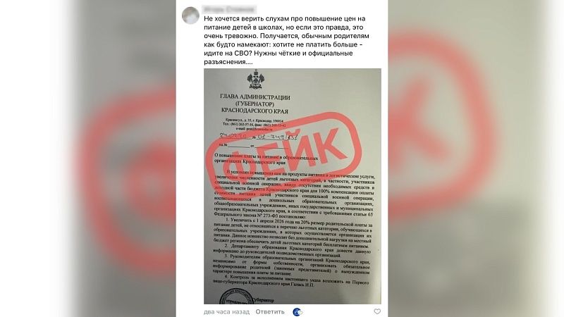 Сообщения о повышении платы за питание в школах являются фейком