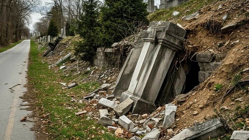 Рухнувшая подпорная конструкция кладбища заблокировала дорогу в Сочи