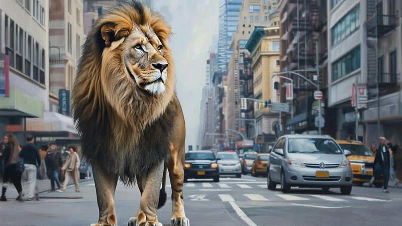 Лев набросился на парня в Махачкале