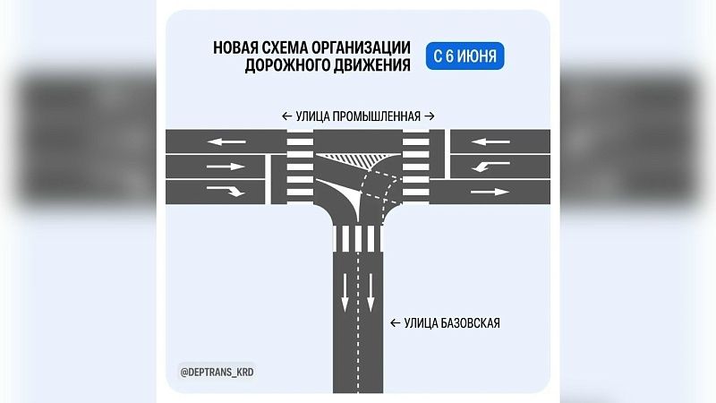 Cхема движения на двух перекрёстках изменится с 6 июня в Краснодаре 